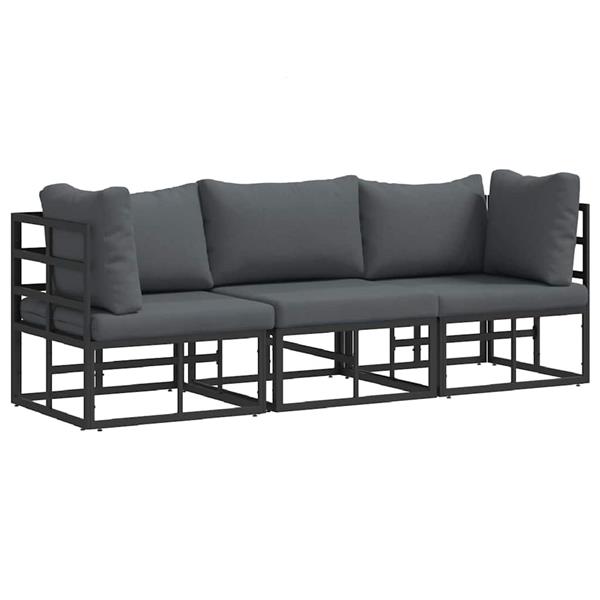 Grote foto vidaxl buitenmeubilair met kussen 3 stuk zwart en anthraciet metaal tuin en terras tuinmeubelen