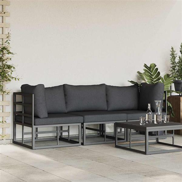Grote foto vidaxl buitenmeubilair met kussen 3 stuk zwart en anthraciet metaal tuin en terras tuinmeubelen