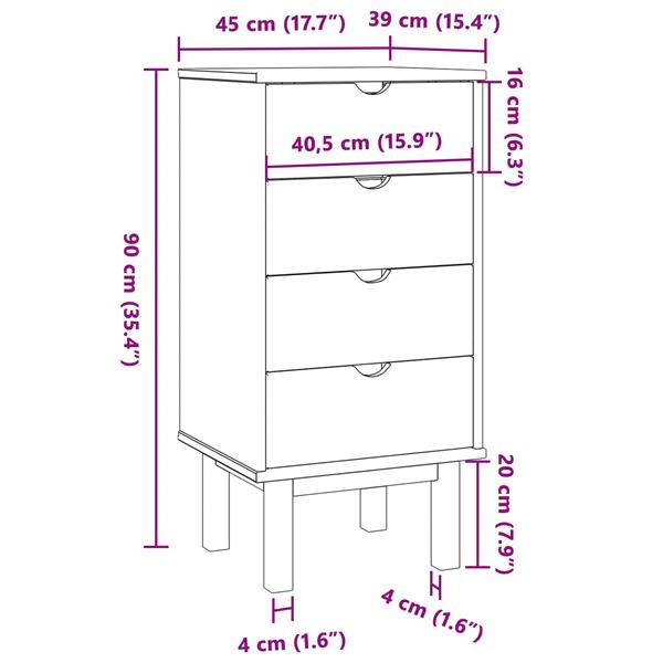 Grote foto vidaxl ladekast met lade otta zwart 45 x 39 x 90 cm massief grenenhout kinderen en baby complete kinderkamers