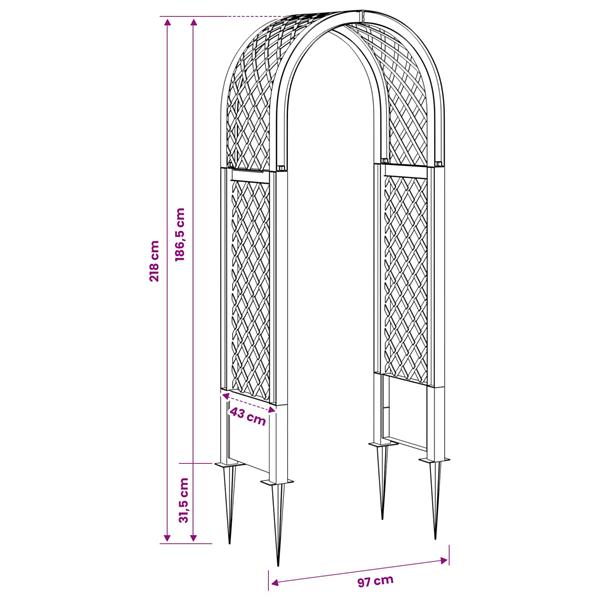 Grote foto vidaxl rozenboog met stekels grijs 97 x 43 x 218 cm pp tuin en terras overige tuin en terras