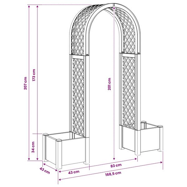 Grote foto vidaxl rozenboog met planter grijs 168 5 x 43 x 207 cm pp tuin en terras overige tuin en terras