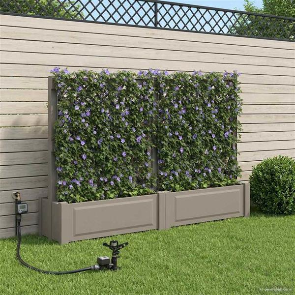 Grote foto vidaxl grote planter met trellis 2 pcs grijs 200 x 43 x 133 5 cm pp tuin en terras overige tuin en terras