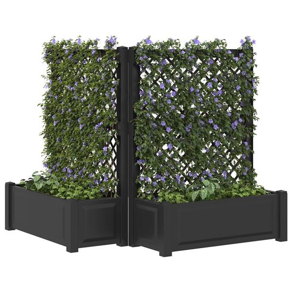 Grote foto vidaxl grote plantenbak met trellis 2 pcs antracietkleurig tuin en terras overige tuin en terras