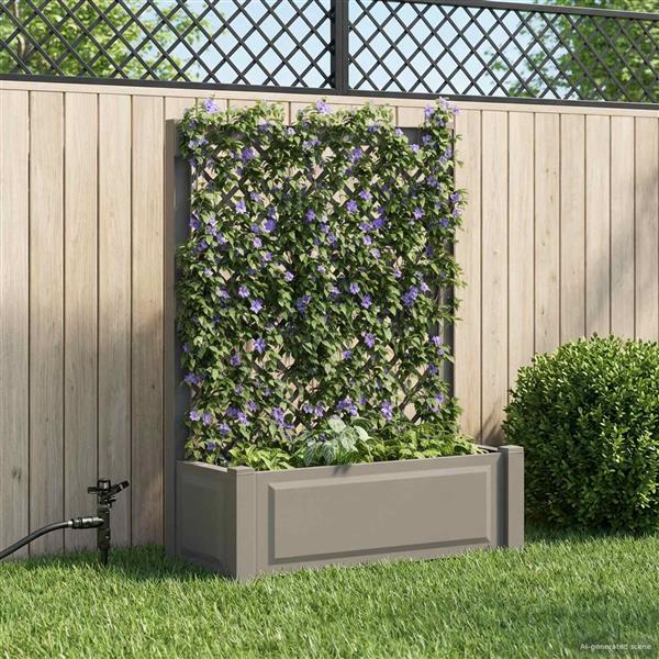 Grote foto vidaxl grote plantenbak met trellis grijs 99 5 x 43 x 133 5 cm pp tuin en terras overige tuin en terras
