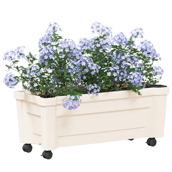 Grote foto vidaxl calypso plantenbak met wielen wit 79 x 35 x 33 cm pp tuin en terras overige tuin en terras