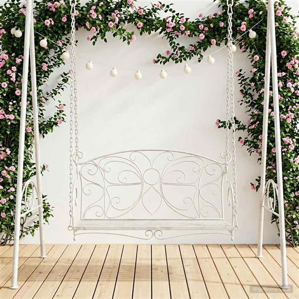 Grote foto vidaxl schommelbank staal 105 5 x 61 x 56 cm antiek wit tuin en terras tuinmeubelen