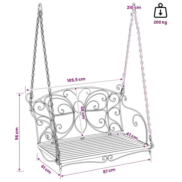 Grote foto vidaxl schommelbank staal 105 5 x 61 x 56 cm antiek wit tuin en terras tuinmeubelen