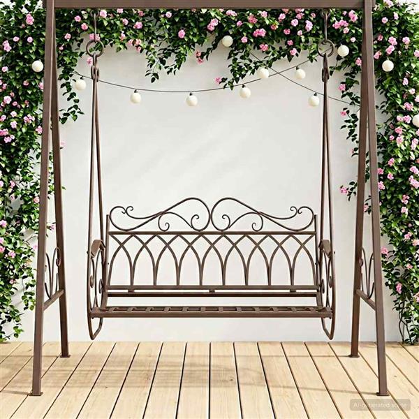 Grote foto vidaxl schommelbank staal 112 x 60 x 126 5 cm antiek bruin tuin en terras tuinmeubelen