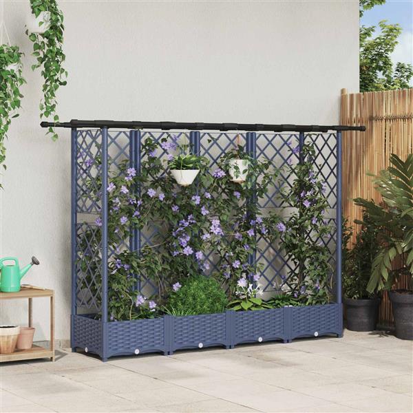 Grote foto vidaxl verhoogd bed met trellis en dak grijs 202 5 x 40 x 123 cm pp tuin en terras overige tuin en terras
