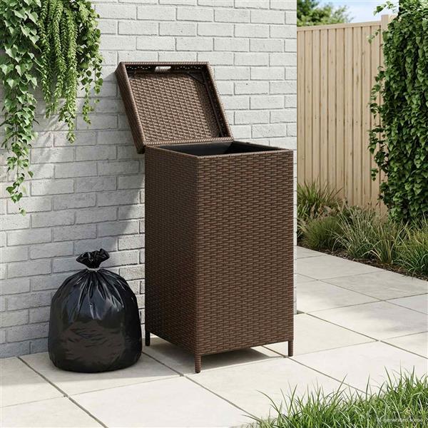 Grote foto vidaxl buiten afvalbak bruin 40 x 40 x 80 cm poly rattan huis en inrichting woningdecoratie