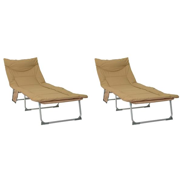 Grote foto vidaxl opvouwbare zonnebed met kussen 2 pcs beige tuin en terras tuinmeubelen