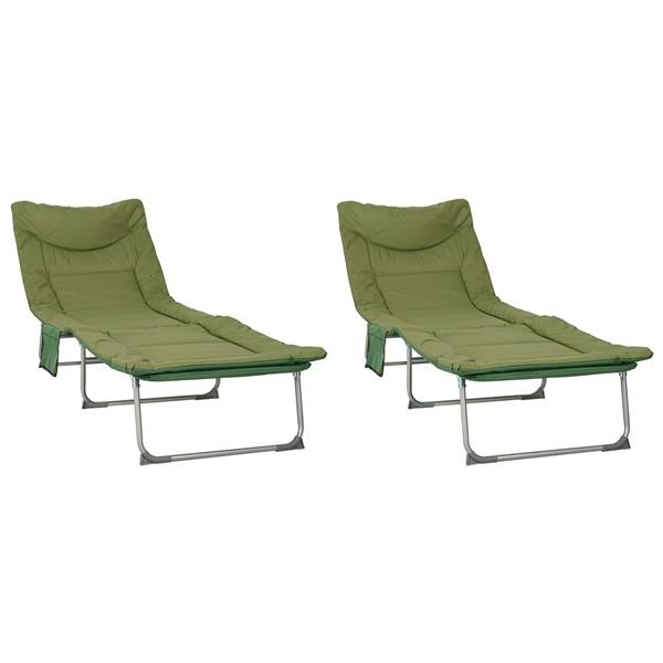 Grote foto vidaxl opvouwbare zonnebed met kussen 2 pcs donkergroen tuin en terras tuinmeubelen