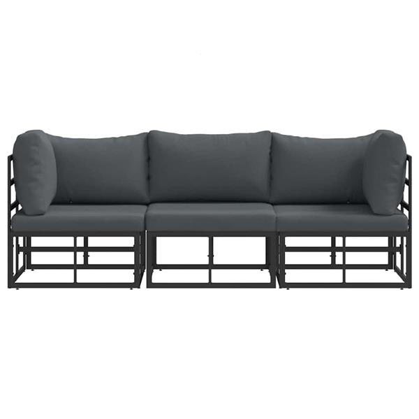 Grote foto vidaxl buitenmeubilair met kussen 3 stuk zwart en anthraciet metaal tuin en terras tuinmeubelen