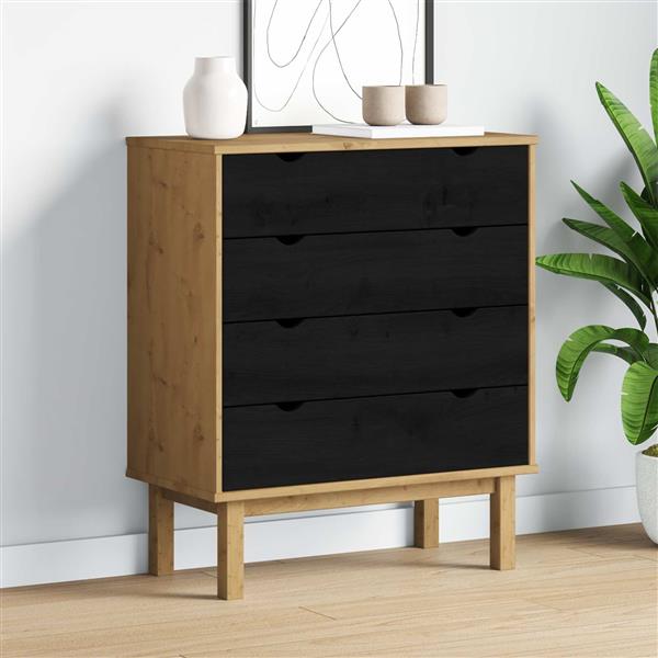 Grote foto vidaxl ladekast otta zwart 76 5 x 39 5 x 90 cm massief grenenhout kinderen en baby complete kinderkamers