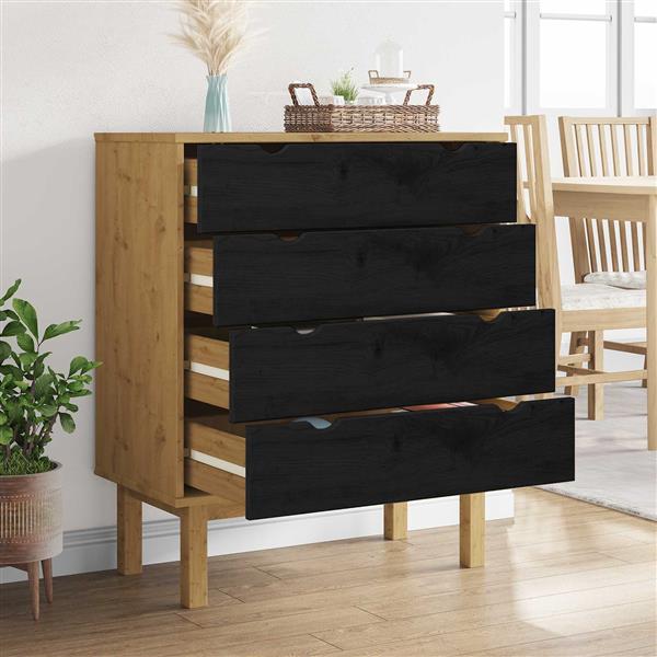 Grote foto vidaxl ladekast otta zwart 76 5 x 39 5 x 90 cm massief grenenhout kinderen en baby complete kinderkamers