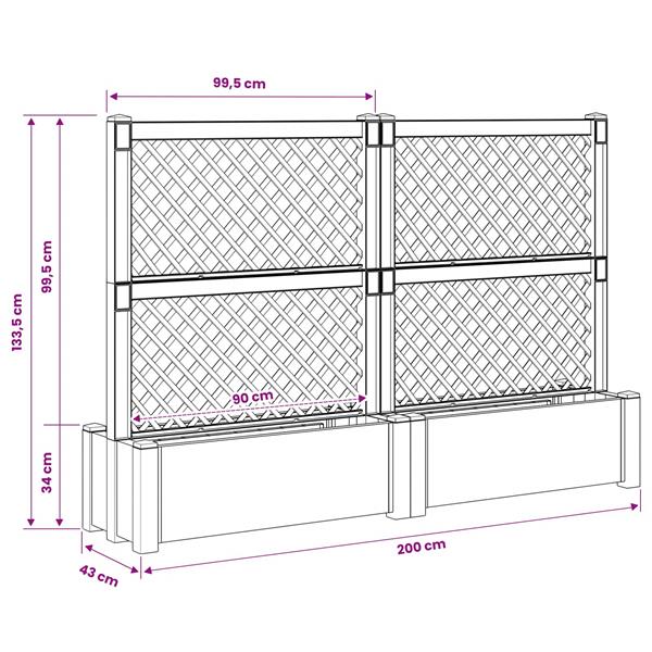Grote foto vidaxl grote planter met trellis 2 pcs grijs 200 x 43 x 133 5 cm pp tuin en terras overige tuin en terras