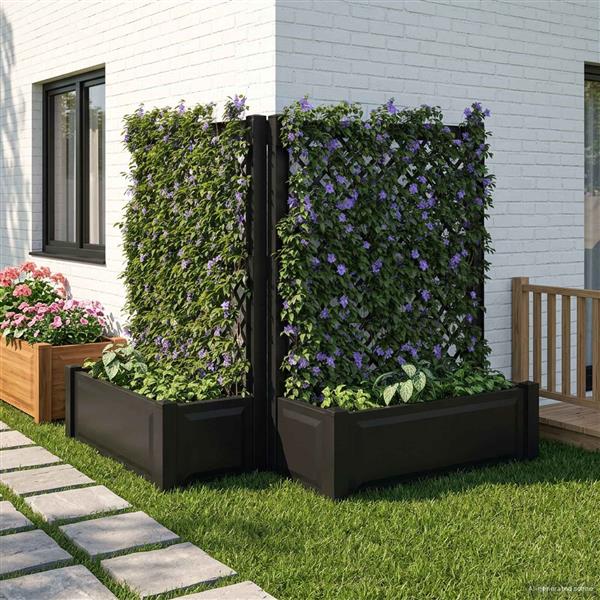 Grote foto vidaxl grote plantenbak met trellis 2 pcs antracietkleurig tuin en terras overige tuin en terras