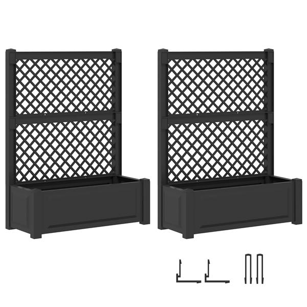 Grote foto vidaxl grote plantenbak met trellis 2 pcs antracietkleurig tuin en terras overige tuin en terras