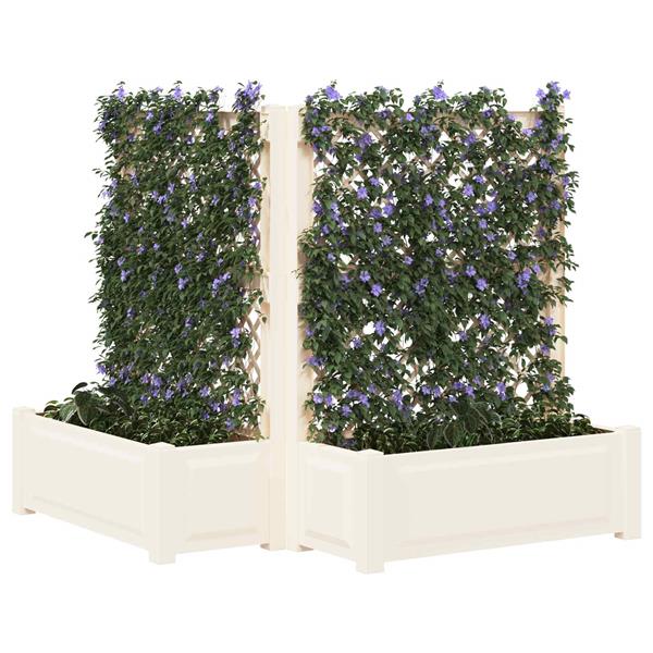 Grote foto vidaxl grote plantenbak met trellis 2 pcs wit 143 x 143 x 133 5 cm pp tuin en terras overige tuin en terras