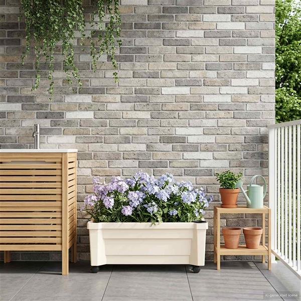 Grote foto vidaxl calypso plantenbak met wielen wit 79 x 35 x 33 cm pp tuin en terras overige tuin en terras