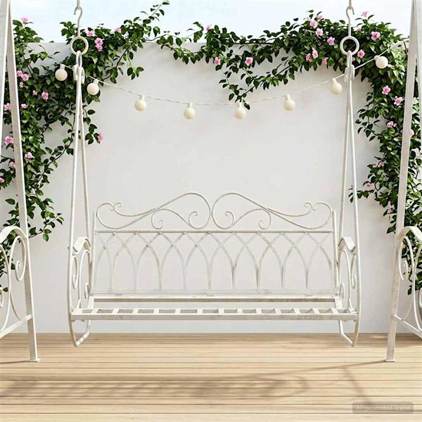 Grote foto vidaxl schommelbank staal 112 x 60 x 126 5 cm antiek wit tuin en terras tuinmeubelen