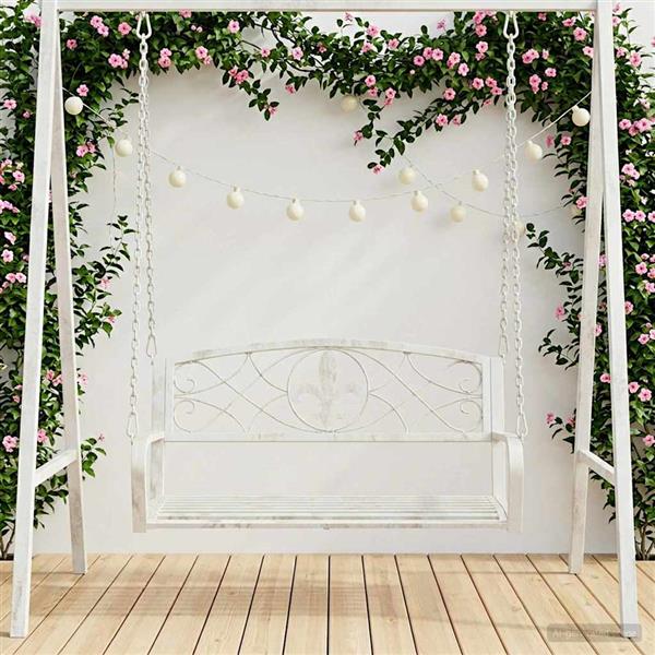 Grote foto vidaxl schommelbank staal 110 5 x 59 x 55 cm antiek wit tuin en terras tuinmeubelen