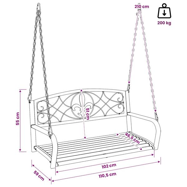 Grote foto vidaxl schommelbank staal 110 5 x 59 x 55 cm antiek wit tuin en terras tuinmeubelen