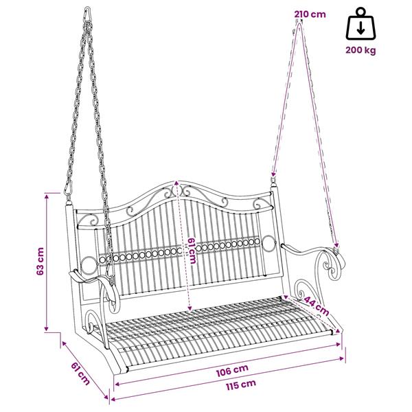 Grote foto vidaxl schommelbank staal 115 x 61 x 63 cm antiek wit tuin en terras tuinmeubelen