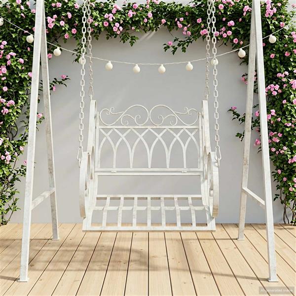 Grote foto vidaxl schommelbank staal 71 x 75 x 59 cm antiek wit tuin en terras tuinmeubelen