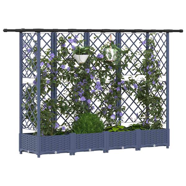 Grote foto vidaxl verhoogd bed met trellis en dak grijs 202 5 x 40 x 123 cm pp tuin en terras overige tuin en terras