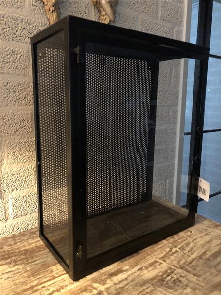 Grote foto wandvitrine kast metaal zwart met acrylaat glas zeer fraai huis en inrichting woningdecoratie