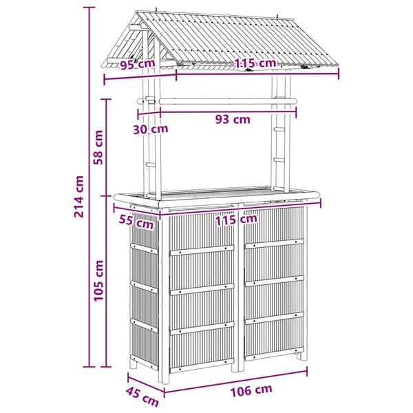 Grote foto vidaxl buiten bartafel naturel 115 x 95 x 214 cm bamboe tuin en terras tuinmeubelen