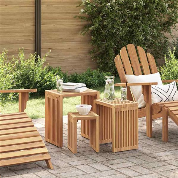 Grote foto vidaxl tuin bijzettafel 3 pcs bruin 33 x 44 5 x 51 cm massief teakhout tuin en terras tuinmeubelen