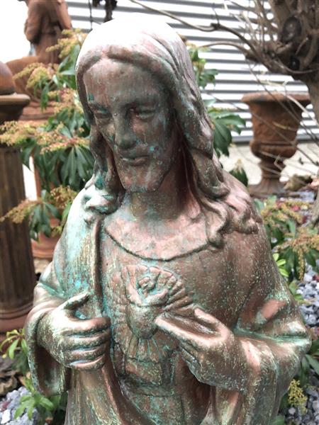 Grote foto jezus heilig hart beeld volle steen kleur koper look prachtige verschijning tuin en terras tuindecoratie