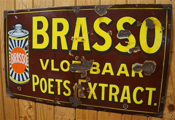 Grote foto antiek emaille brasso reclamebord vloeibaar poets verzamelen merken en reclame