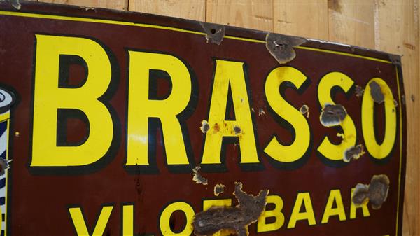 Grote foto antiek emaille brasso reclamebord vloeibaar poets verzamelen merken en reclame