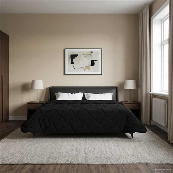 Grote foto vidaxl zomer dekbed zwart 240 x 260 cm microfiber en teddy fleece huis en inrichting bedden