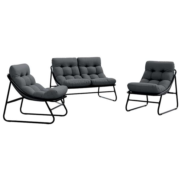 Grote foto vidaxl tuinmeubelen met kussen 3 pcs zwart gepoedercoat staal tuin en terras tuinmeubelen