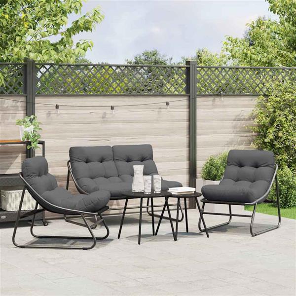 Grote foto vidaxl tuinmeubelen met kussen 3 pcs zwart gepoedercoat staal tuin en terras tuinmeubelen