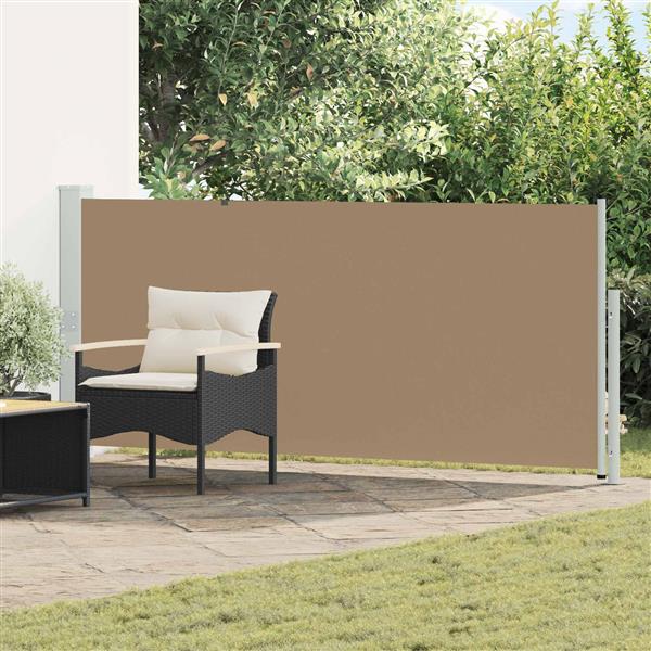 Grote foto vidaxl uittrekbaar zijscherm rechthoekig 117 x 500 cm polyester taupe tuin en terras overige tuin en terras