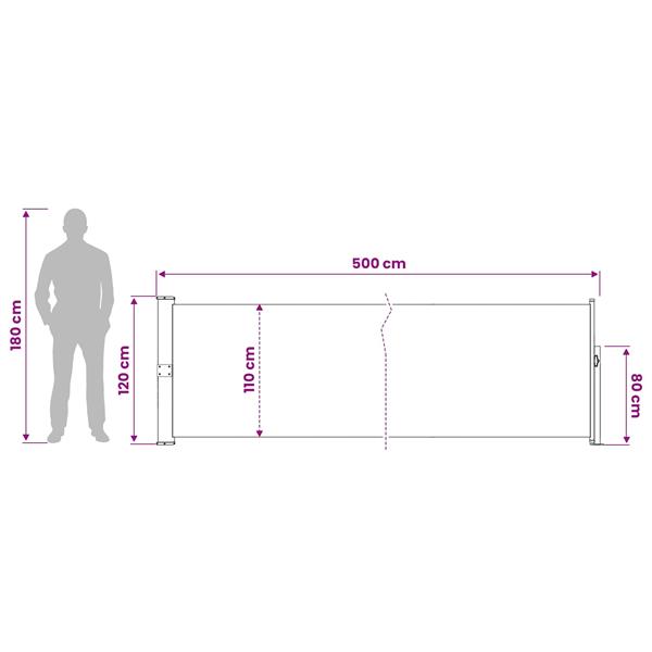 Grote foto vidaxl uittrekbaar zijscherm rechthoekig 117 x 500 cm polyester taupe tuin en terras overige tuin en terras