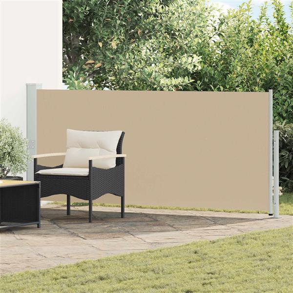 Grote foto vidaxl uittrekbaar zijscherm rechthoekig 120 x 300 cm polyester beige tuin en terras overige tuin en terras