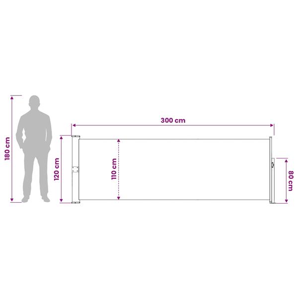 Grote foto vidaxl uittrekbaar zijscherm rechthoekig 120 x 300 cm polyester beige tuin en terras overige tuin en terras