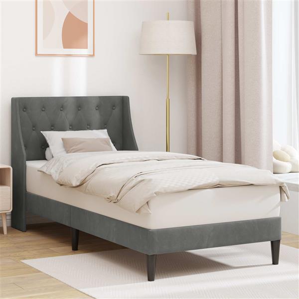 Grote foto vidaxl bedframe met hoofdeinde donkergrijs 100 x 203 cm fluweel antiek en kunst stoelen en banken