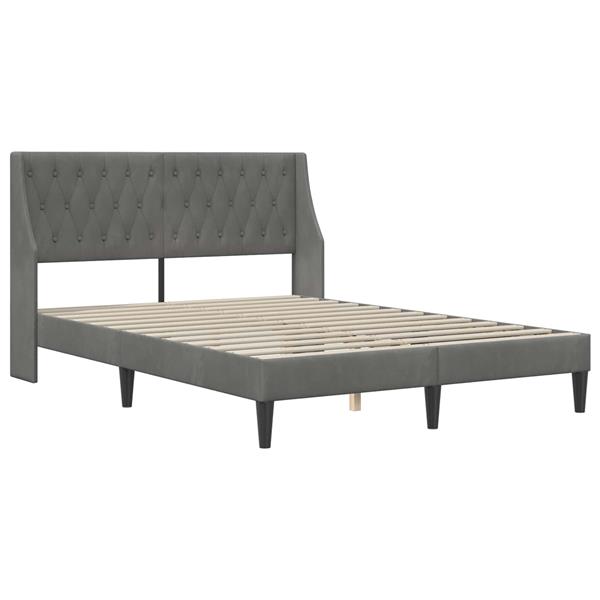 Grote foto vidaxl bedframe met hoofdeinde donkergrijs 153 x 203 cm fluweel antiek en kunst stoelen en banken