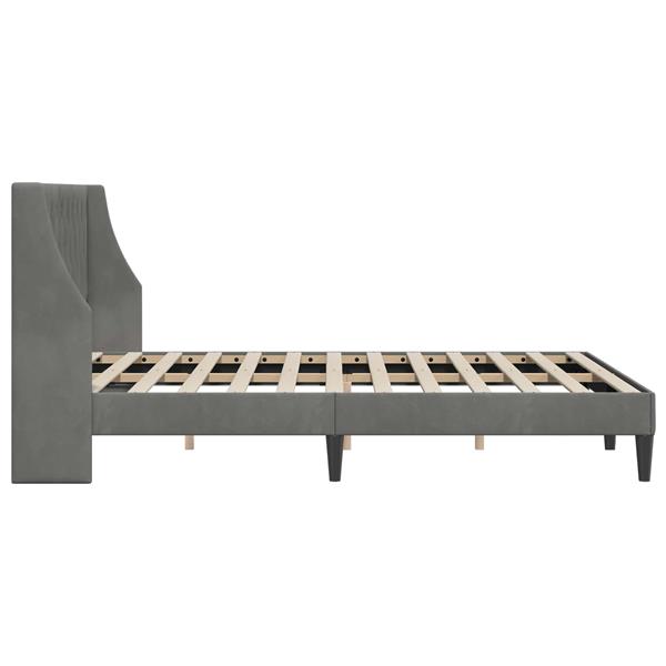 Grote foto vidaxl bedframe met hoofdeinde donkergrijs 153 x 203 cm fluweel antiek en kunst stoelen en banken