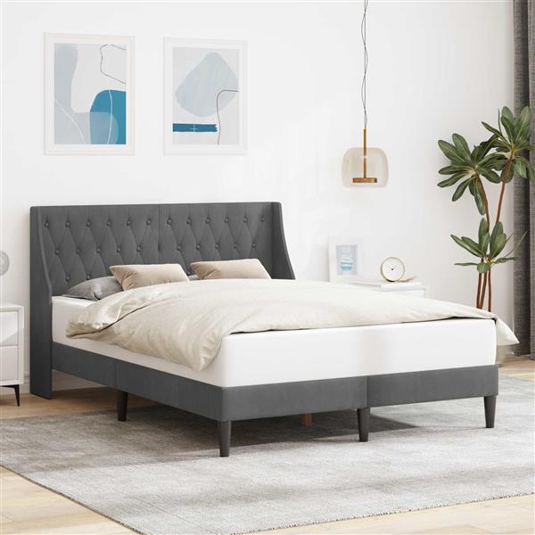 Grote foto vidaxl bedframe met hoofdeinde donkergrijs 153 x 203 cm fluweel antiek en kunst stoelen en banken
