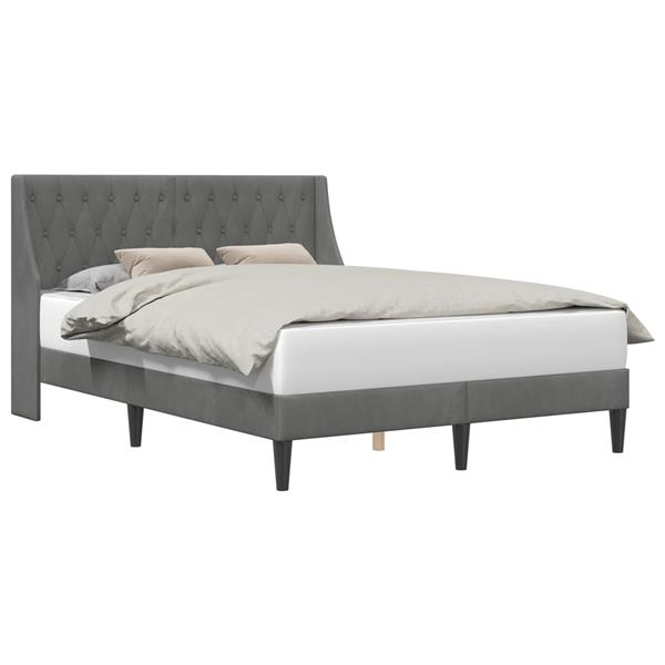 Grote foto vidaxl bedframe met hoofdeinde donkergrijs 153 x 203 cm fluweel antiek en kunst stoelen en banken