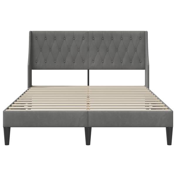 Grote foto vidaxl bedframe met hoofdeinde donkergrijs 153 x 203 cm fluweel antiek en kunst stoelen en banken