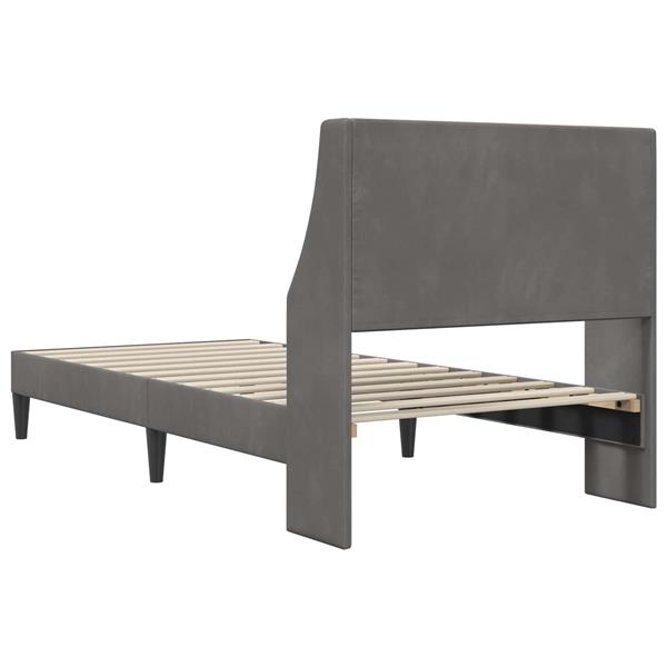 Grote foto vidaxl bedframe met hoofdeinde donkergrijs 100 x 203 cm fluweel antiek en kunst stoelen en banken